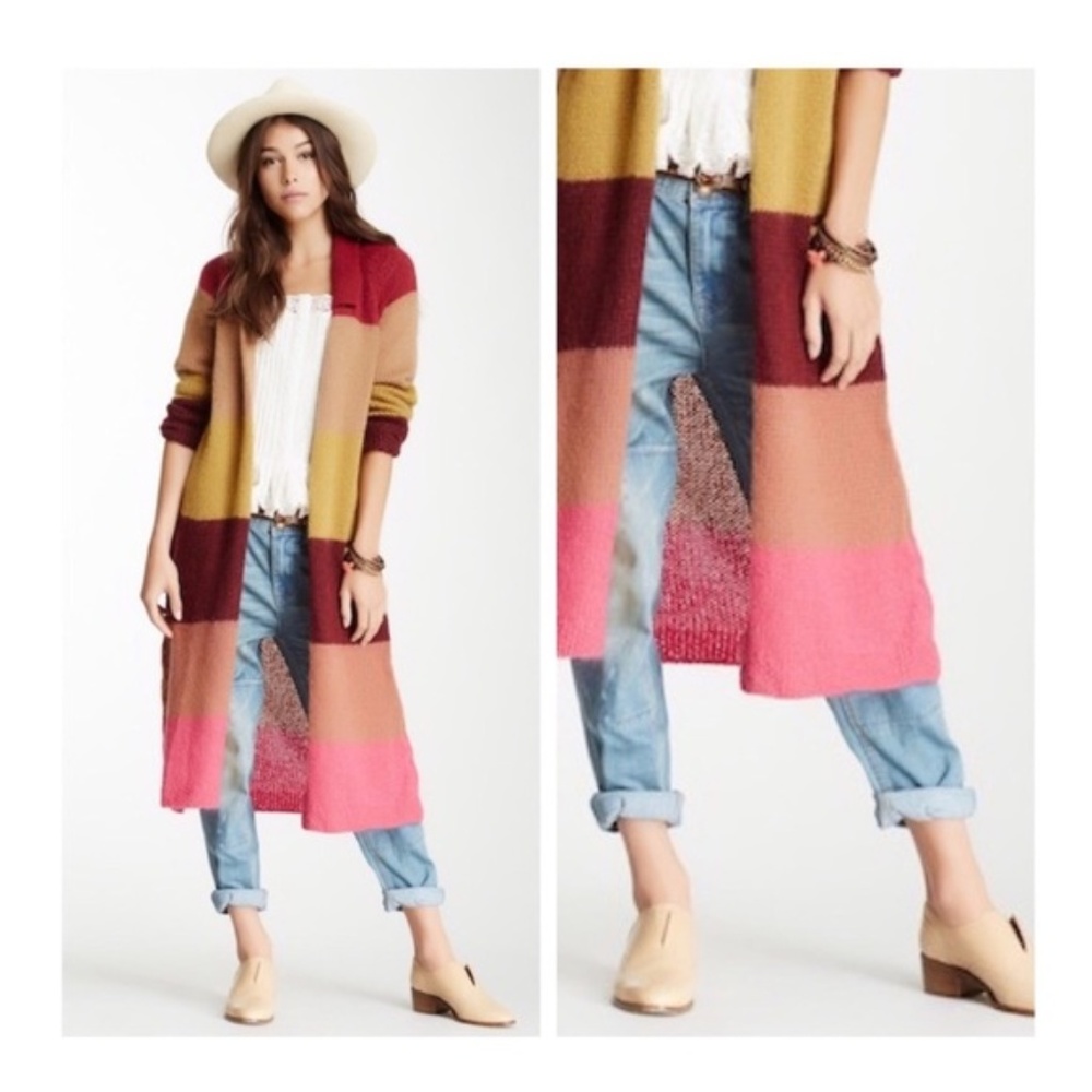 FREE PEOPLE Color Block Over Rainbow Maxi Duster M